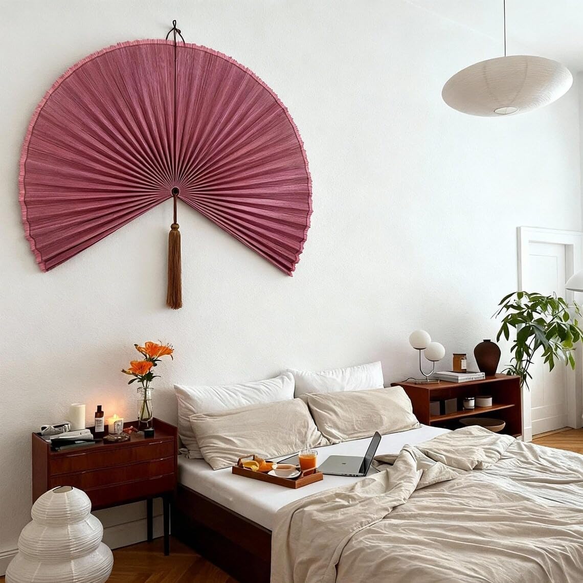 Fan Wall Decor,Decorative Folding Fan for Over Bed Decorations Rasberry 31inch