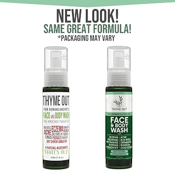Thyme Out All Natural Face & Body Wash for Eczema, Psoriasis, Pet Rashes, Poison Ivy, Acne, Bug Bites, Dermatitis, Rosacea & Cold Sores - Soothes Itching, and Irritation (7.1 oz)