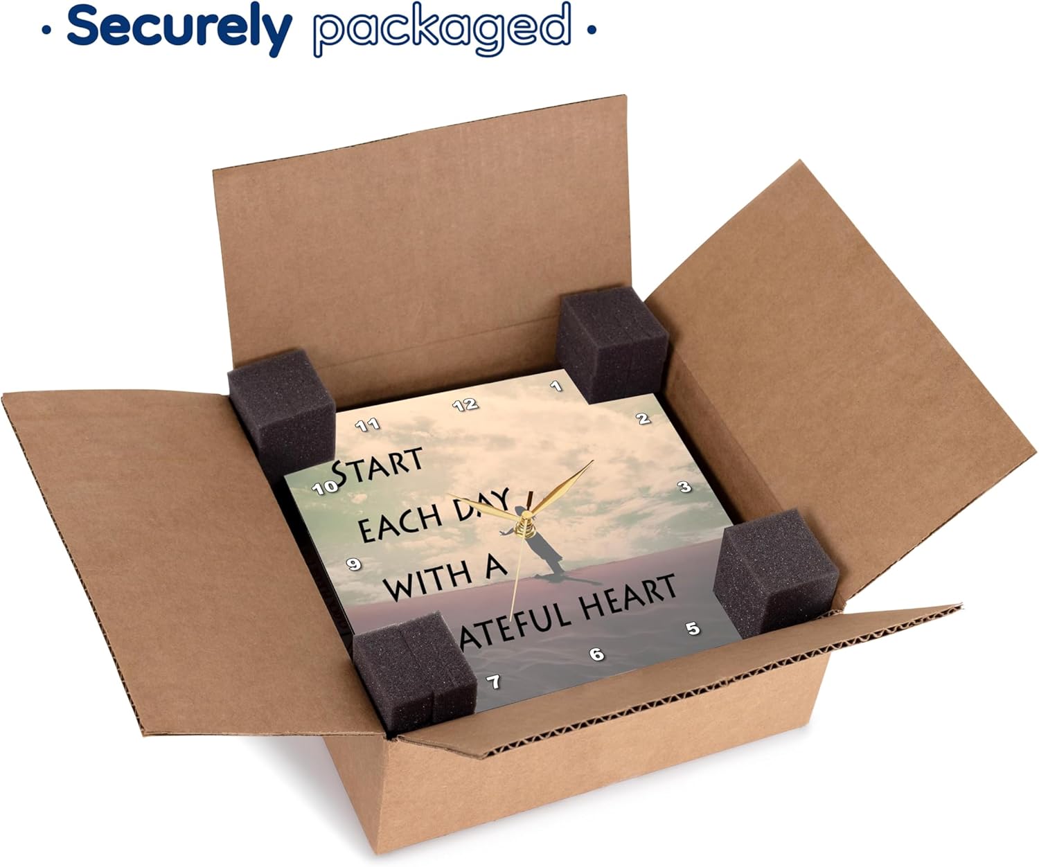 3dRose DPP_173273_2 Start Each Day with a Grateful Heart, Expression, Woman at Peace Background Wall Clock, 13 by 13-Inch