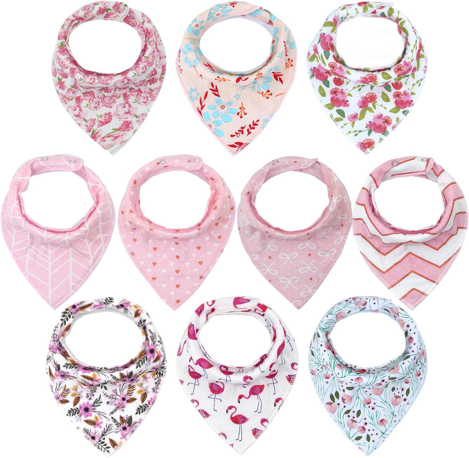Newthinking 10 Pack Baby Bandana Bibs with Adjustable Snaps, 100% Cotton Drool Bibs for 6-24 Months Newborn and Toddlers