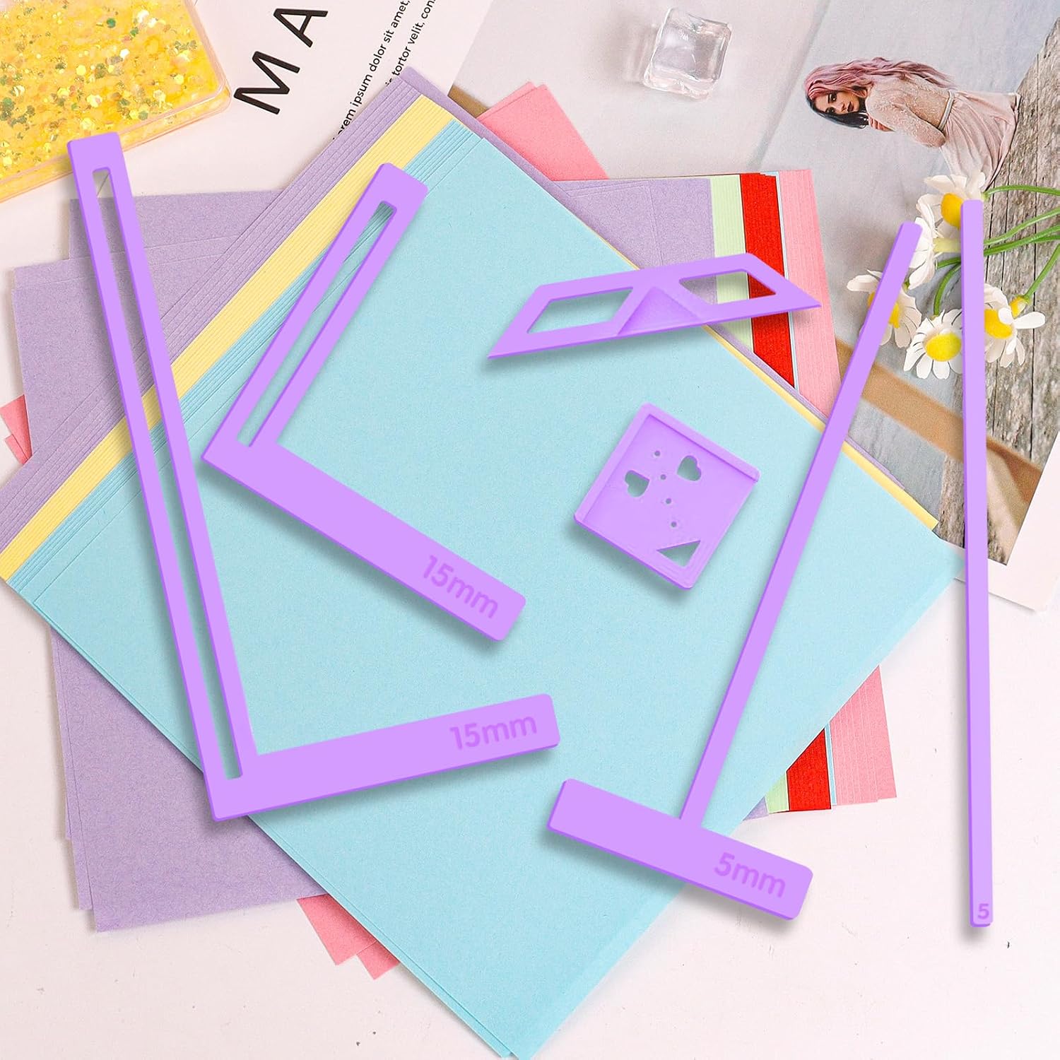 6Pcs Book Binding Tool, Purple Diary DIY Shaped Plastic Template, Calendar Binding Kit Book Spacers for Making Miscellaneous Diaries Beginner Books Notebooks
