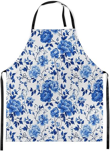 Miniatura 15 de Castle Fairy Delantal de cocina de flores rústicas Acuarela Hojas Delantal floral Dark Blue White