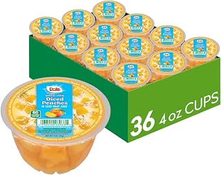 Dole Diced Peaches Fruit Bowls in 100% Juice, 4oz Cups, 36-Pack Gluten Dairy Free Bulk Snacks for Kids Adults
