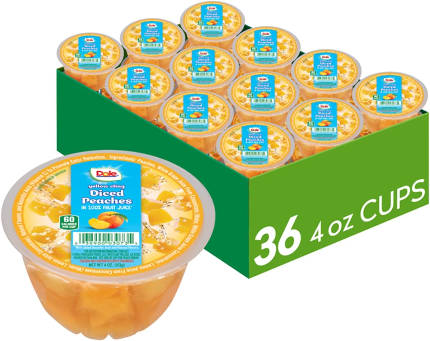 - Dole Fruit Bowls Diced Peaches in 100% Juice Snacks, 4oz 36 Total Cups, Gluten & Dairy Free, Bulk Lunch Snacks for Kids & Adults