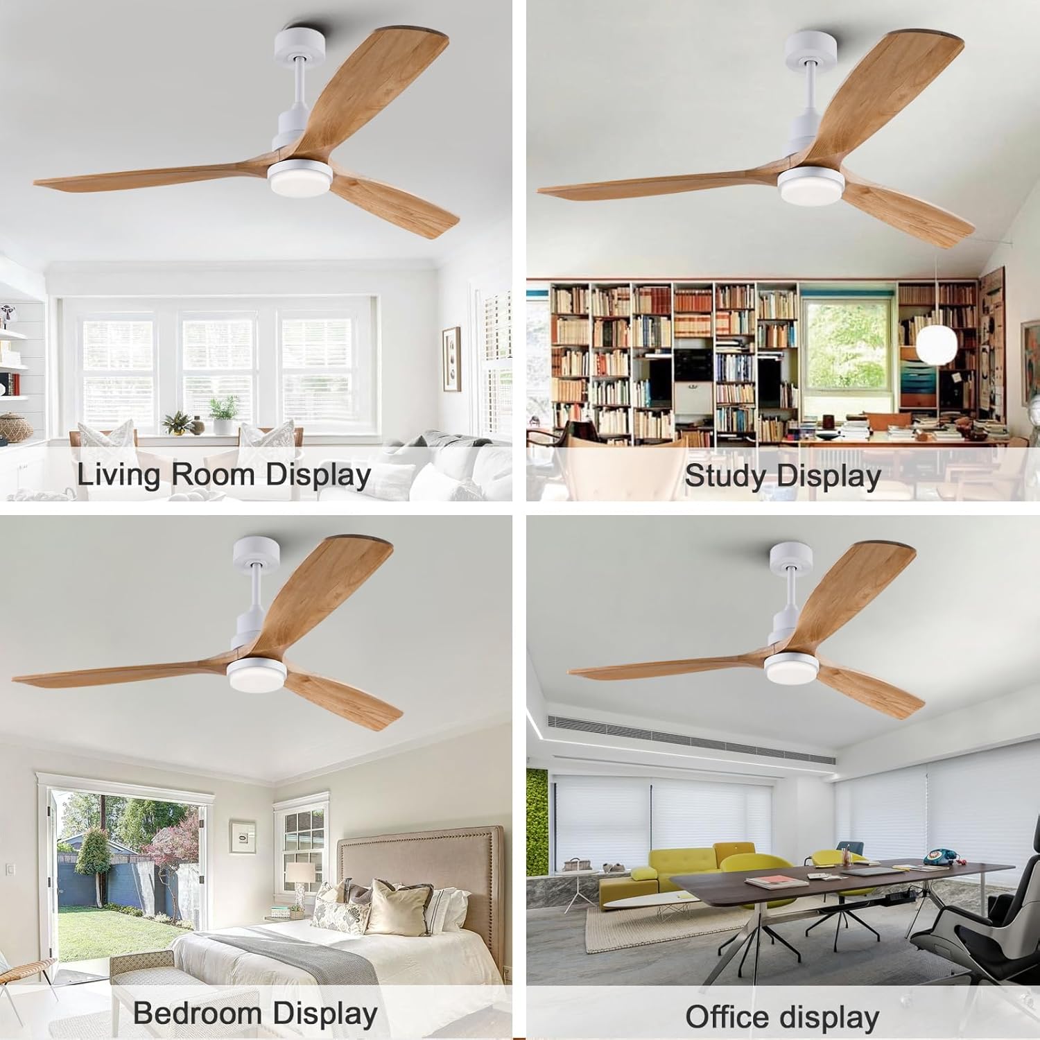 Dimmable 60 Inch Wood Large Ceiling Fans with Lights and Remote Control - White Big Outdoor Ceiling Fan with Light 3 Blades Outdoor Ceiling Fans for Patios Bedroom Ceiling Fan with Lights
