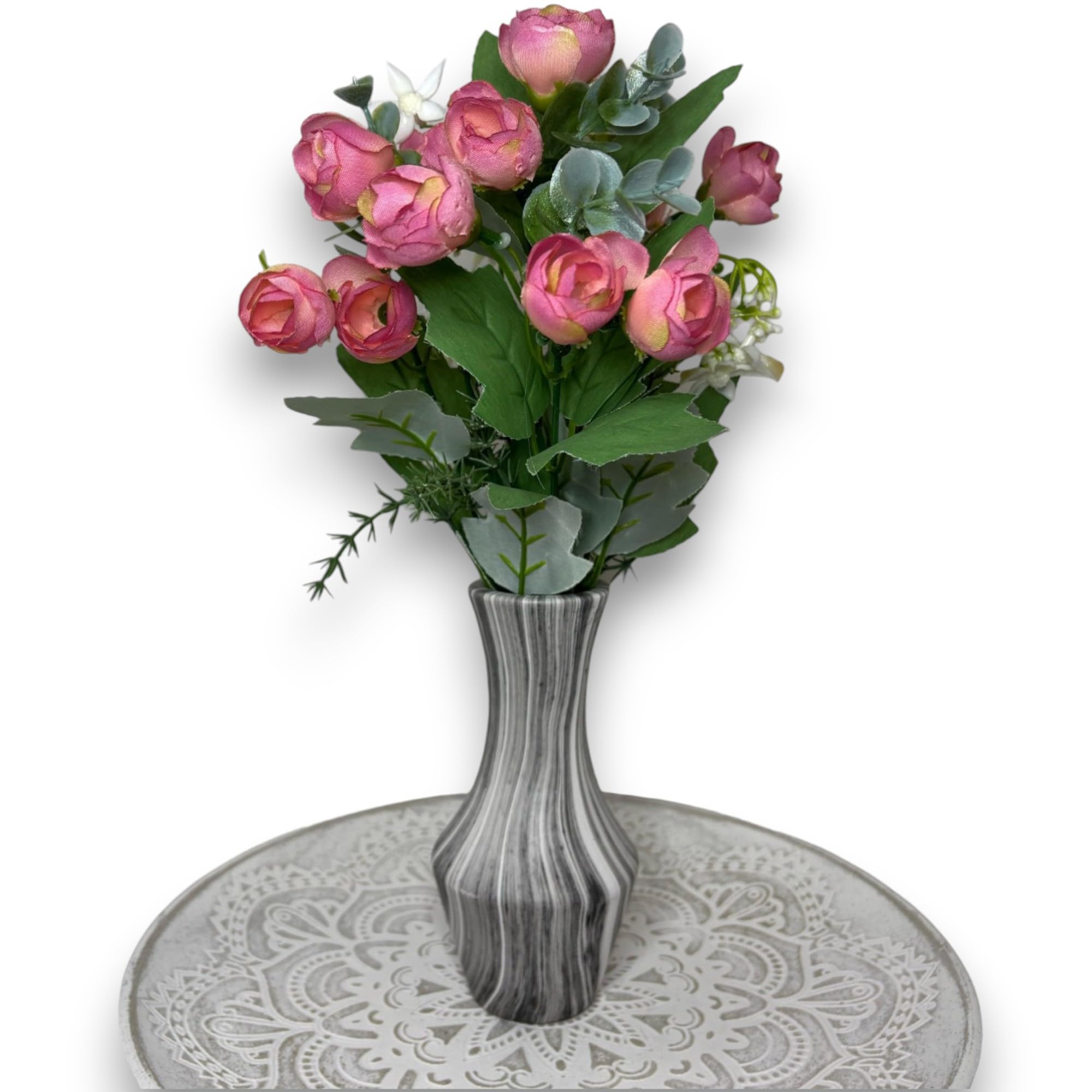 Decorative Ceramic Vase - White Marble Style Vase | Modern Decorative Vases for Centerpiece, Living Room and Home Decor - Vase for Flowers (Grey, 15cm)