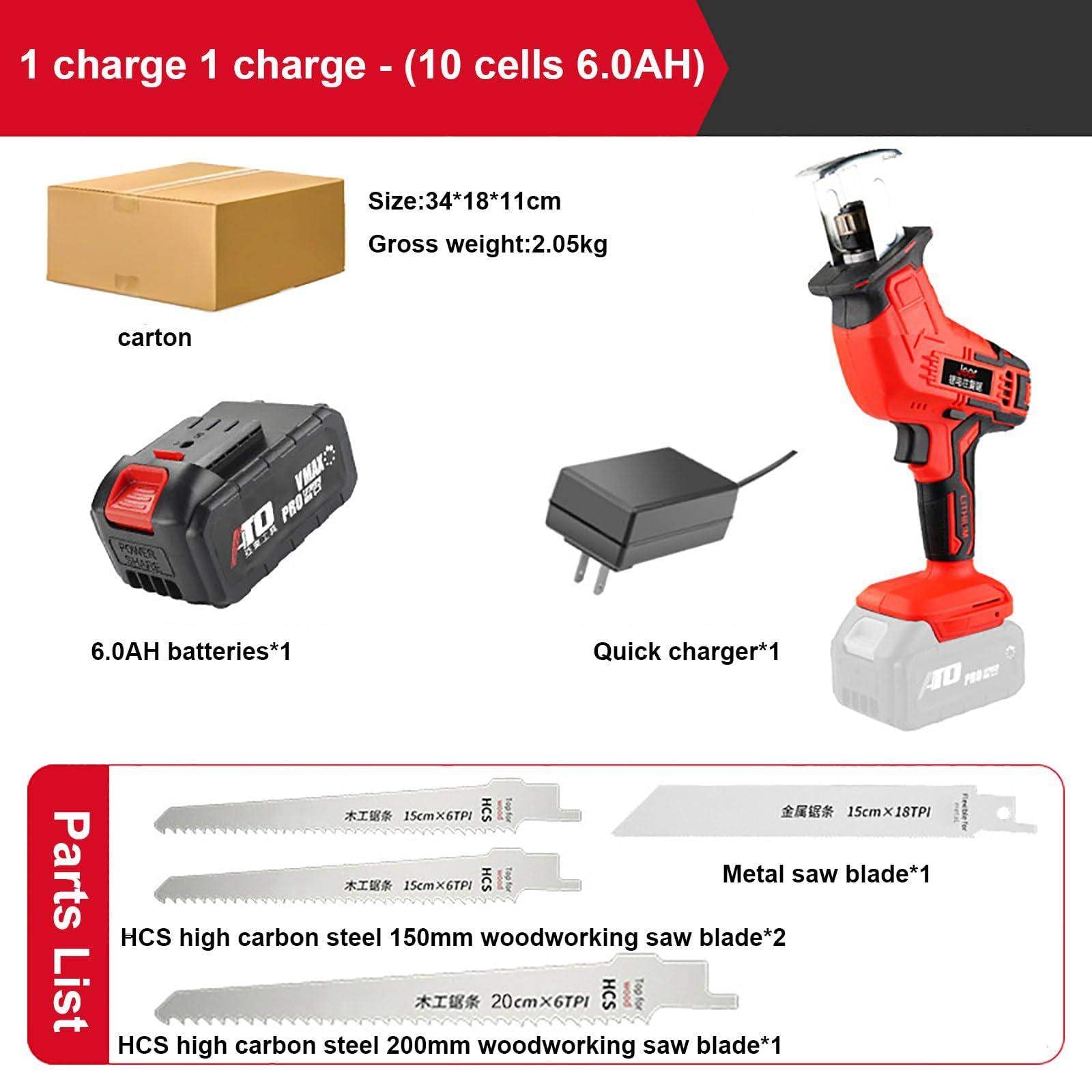 Segaossa Elettrica Portatile - Alimentata a Batteria Al Litio Da 6,0 Ah, Luce LED + 4 Lame per Sega, Per Ossa, Carne, Legno, Metallo, Plastica