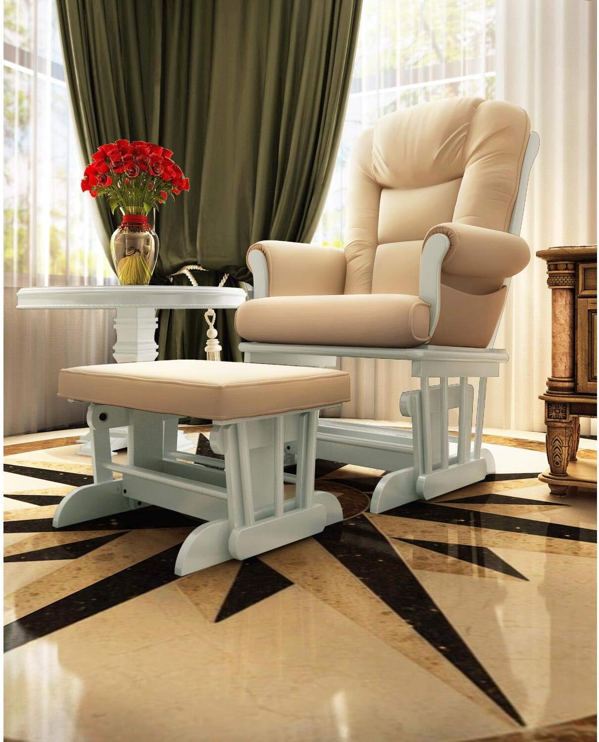 Naomi Home Deluxe Multiposition Sleigh Glider and Ottoman Set White/Cream