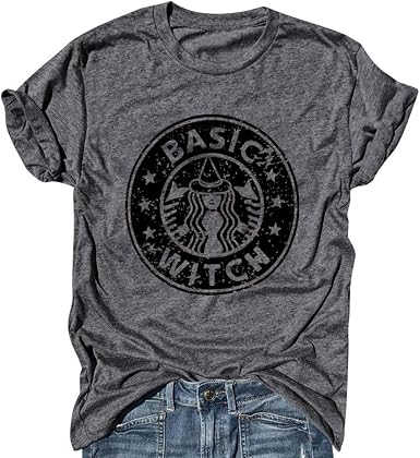 Amazon.com: Camisetas básicas con estampado de brujas para mujer,  Halloween, manga corta, camisetas de verano, casual, con estampado de  letras, blusa tipo túnica : Ropa, Zapatos y Joyería