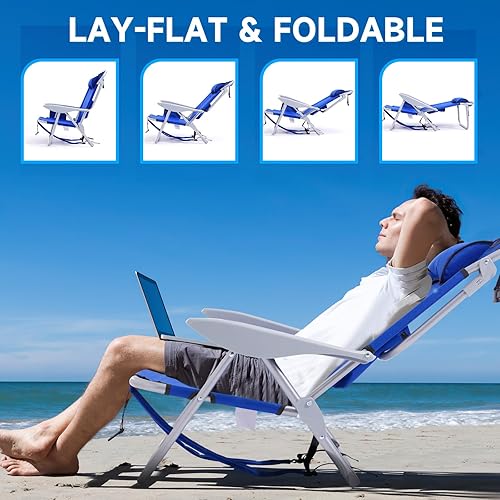 Miniatura 4 de Silla de playa portátil para adultos, silla de campamento al aire libre, mochila plegable plana, silla reclinable de playa con 5 posiciones,