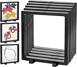 Dicunoy 8 Pack Large 3D Floating Display Case, 6" Black Rock Display Frames with Stands for Badges, Challenge Coins, AA Medallion, Megladon Tooth, Jewelry, Shells, Fossils, Gems, Minerals, Pins