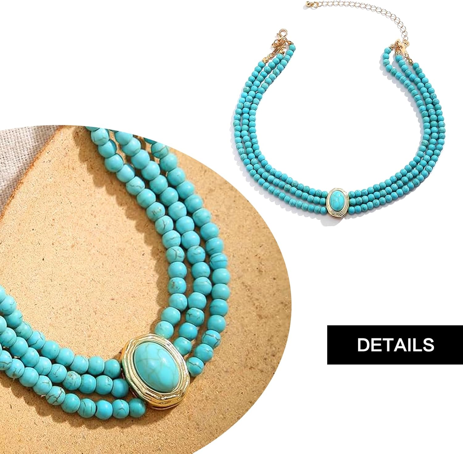 Turquoise Choker Necklaces for Women, Boho Multi-layered Beaded Necklaces, Trendy Jewelry Gift for Women Birthday Banquet Anniversary Make-up Party Summer Beach Holiday - Image 3