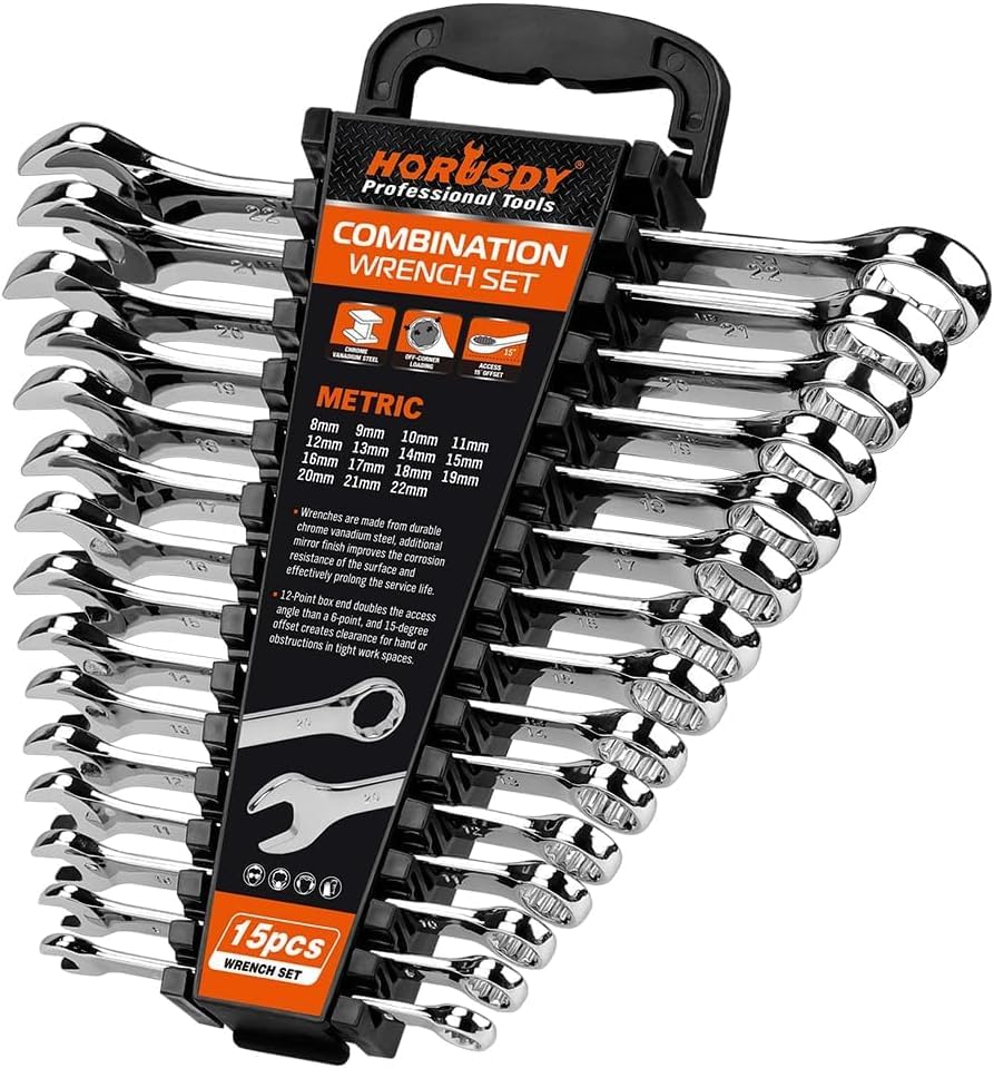 HORUSDY 15-Piece Metric Wrench Sets, Premium Combination Wrench Set Metric 8-22mm, Max Torque, 12-Point