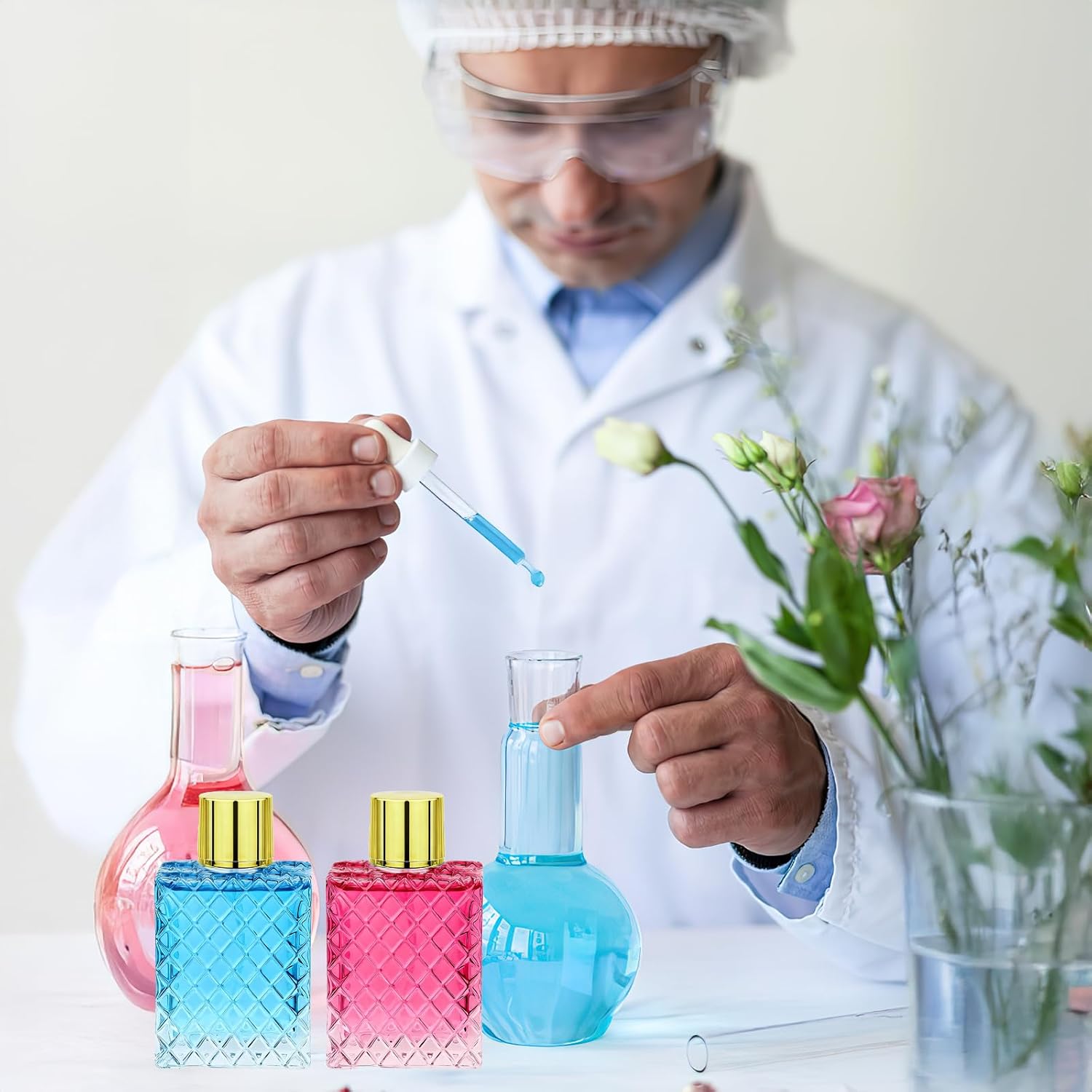 12pcs Clear Glass Perfume Bottles,100ml/3.4 oz Glass Empty Spray Atomizer Bottles Refillable Perfume Dispenser Container with 10 Funnel for Essential Oils Travel and DIY Fragrance