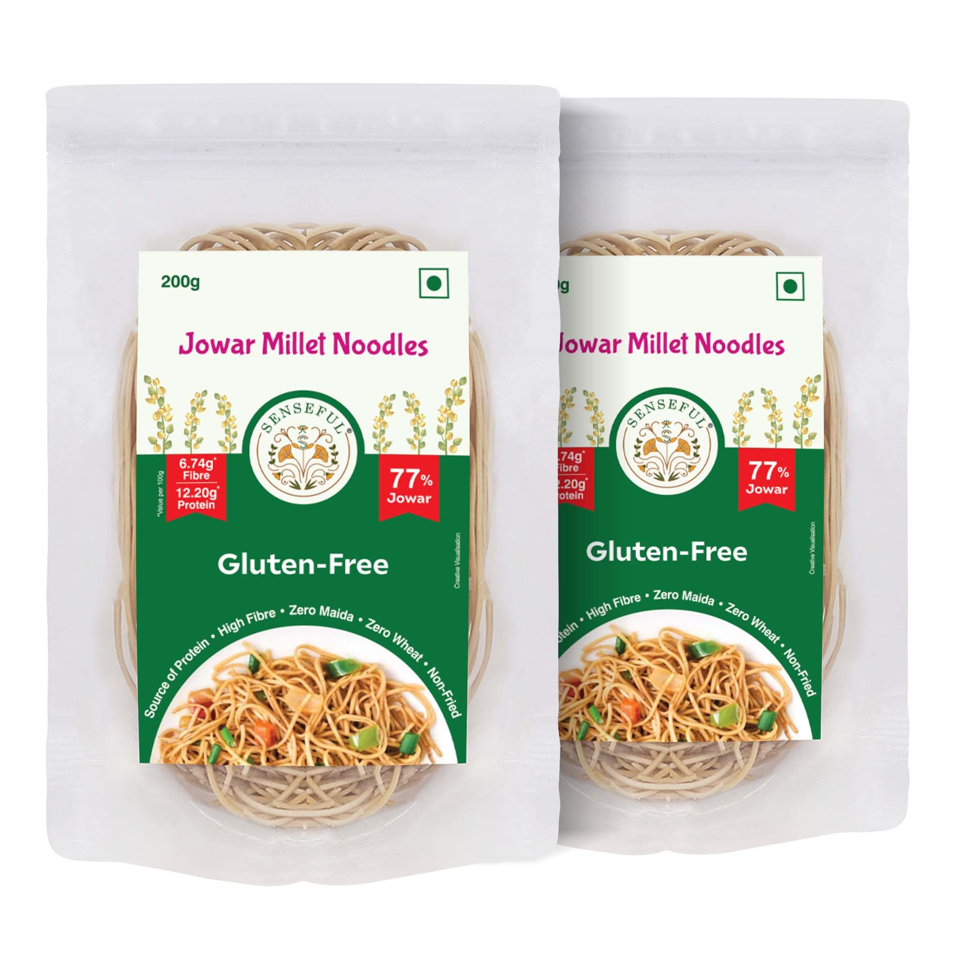 SENSEFUL Jowar (Sorghum) Millet Noodles Pack of 2 - Gluten-Free, High Protein, Zero Maida, Zero Wheat, Non-Fried, Cholesterol Free & Trans-Fat Free - 200 gm each-image-25