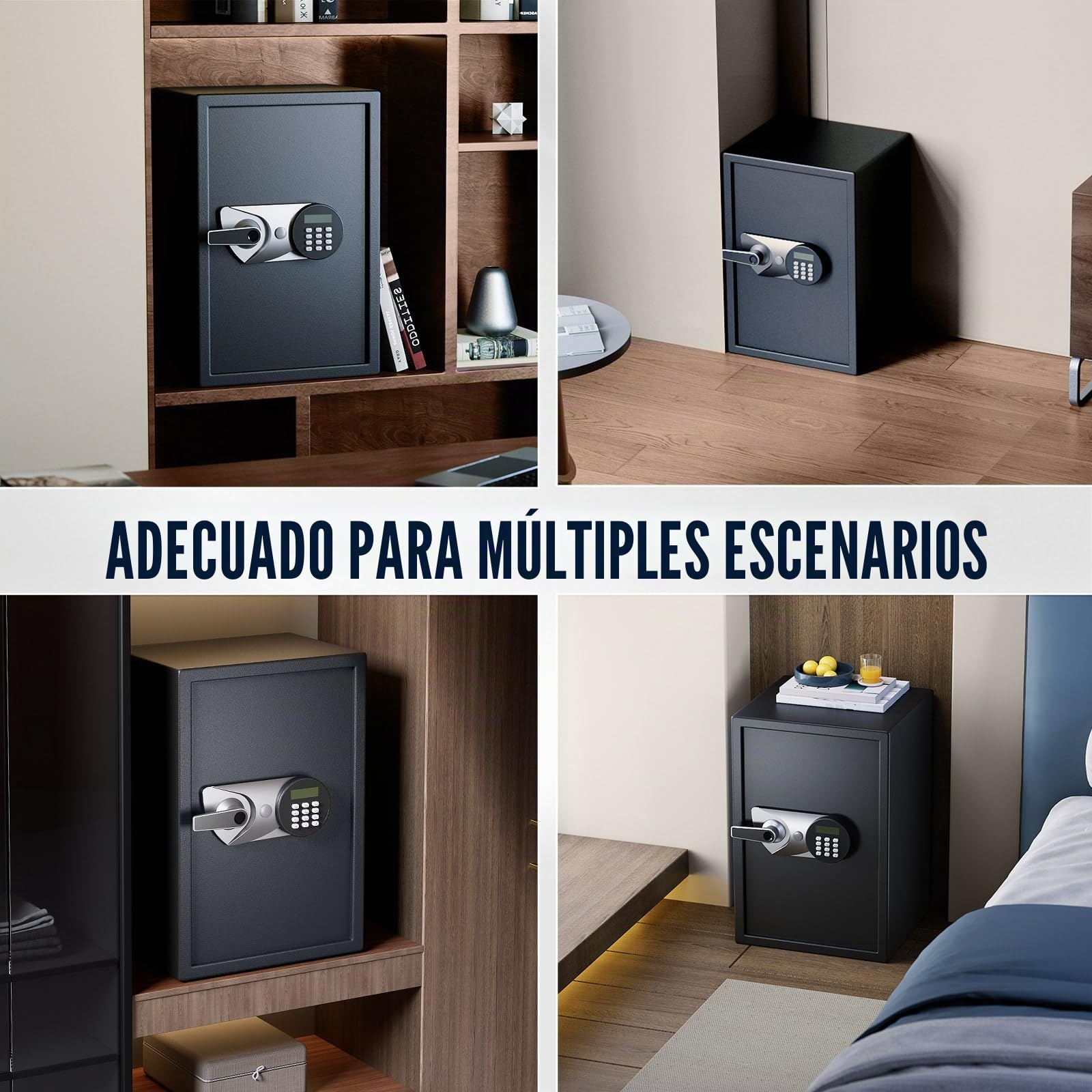 Caja fuerte, BlackSmith safe para el hogar grande 35x31x50 cm, con huella dactilar biométrica digital y doble advertencia, bolsa ignífuga, caja fuerte de pared para muebles, oficina y hotel