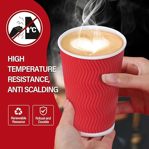 Miniatura 5 de Tazas de café desechables con tapas, paquete de 50, tazas de café de papel de pared onduladas aisladas de 16 onzas, tazas de café helado para