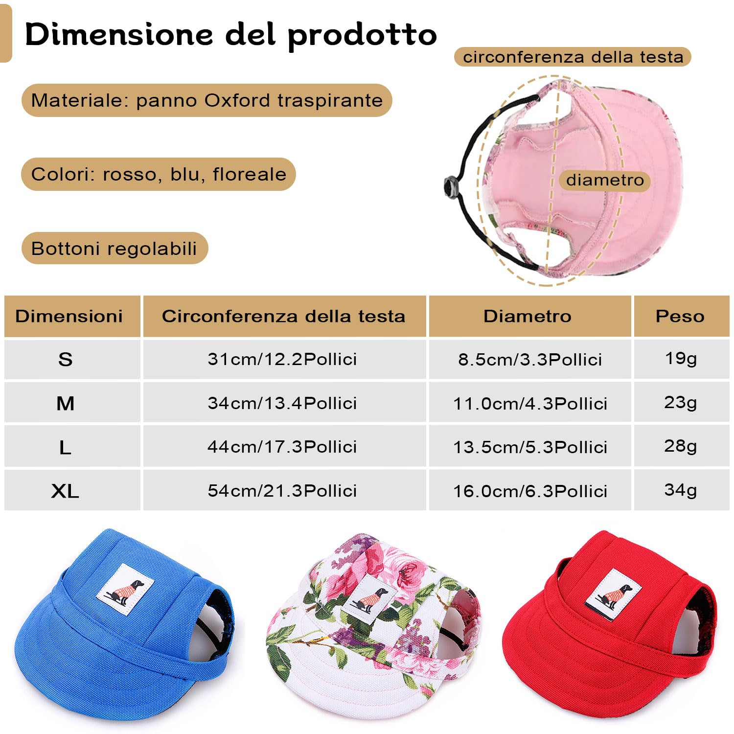 LATRAT Dog Baseball Cap, Pet Outdoor Sports Sun Protection Hat, Dog Summer Visor with Ear Holes and Adjustable Strap (Pattern, XL) - Image 3
