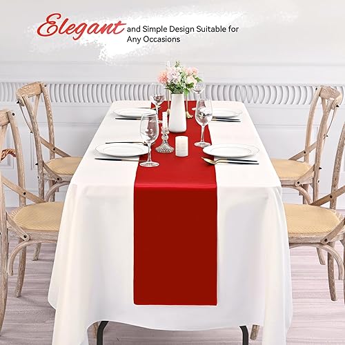 Miniatura 5 de Paquete de 24 caminos de mesa rojos de satén de 12 x 108 pulgadas de largo para fiestas, decoración de mesa de tela satinada suave para bodas,