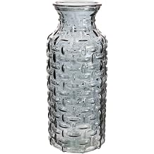 Modern Bottle Shaped Vase Woven Texture Glass Bunch, Bouquet Bud or Stem Flower Vase 25cm x 6cm Clear, Smoked Charcoal, Pastel Pink or Green Charcoal