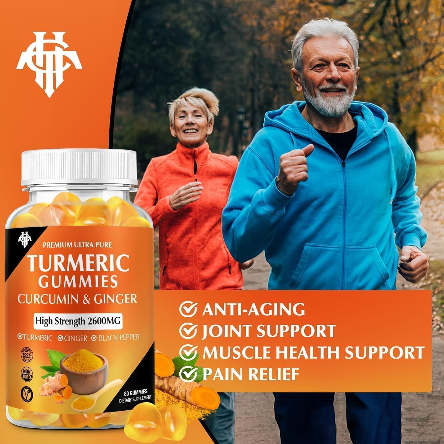 Turmeric Curcumin Gummies with Ginger & Black Pepper Vegan Pectin Formula for Immune Boost, Healthy Skin & Joint Support Chewable Supplement for Adults & Teens (3-Pack)