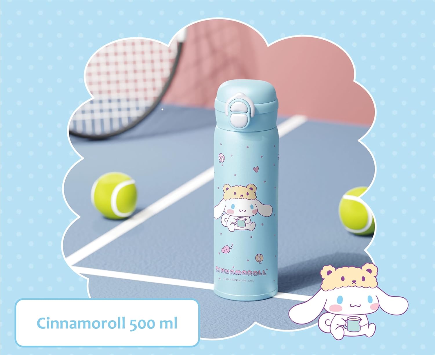 Cinnamoroll in Bear Cap Stainless Steel Insulated Water Bottle (Spout & Straw) 500ml
