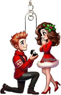 Personalized Keychain, Cartoon Couple Marriage Proposal - Personalized Acrylic Keychain, Name can be changed