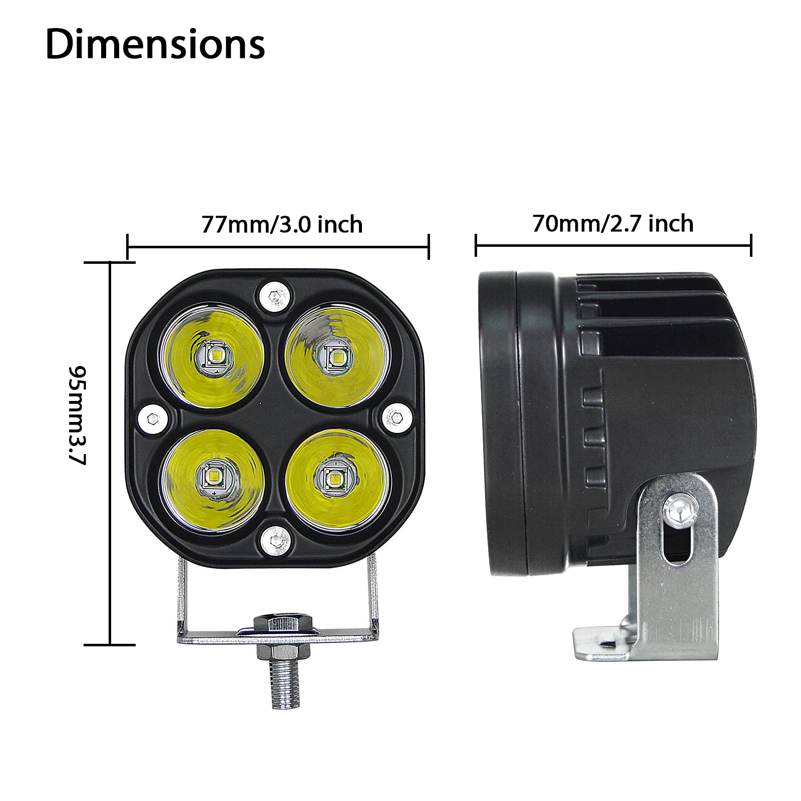 PICAA LED Work Light 2PCS 40W 3 Inch Flood Light 12V-24V 6000K White Tractor Fog Light for Car SUV UTV ATV Off-road Truck Boat