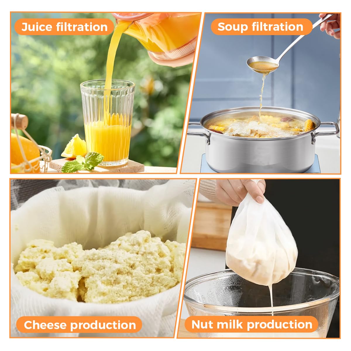 10 Piezas Tela Filtrante Reutilizable, 50 x 50 cm Paños de Queso para Colar, Cheese Cloth, Tela para Queso de Algodón, Wiederverwendbar und Waschbar Ungebweihtuch, para Alimentos Tofu Café Zumo — view 7