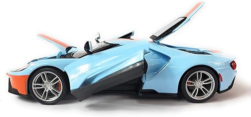 Miniatura 5 de Maisto Edición Especial 2019 Ford GT Diecast Vehicle (escala 1:18) Azul con rayas naranjas