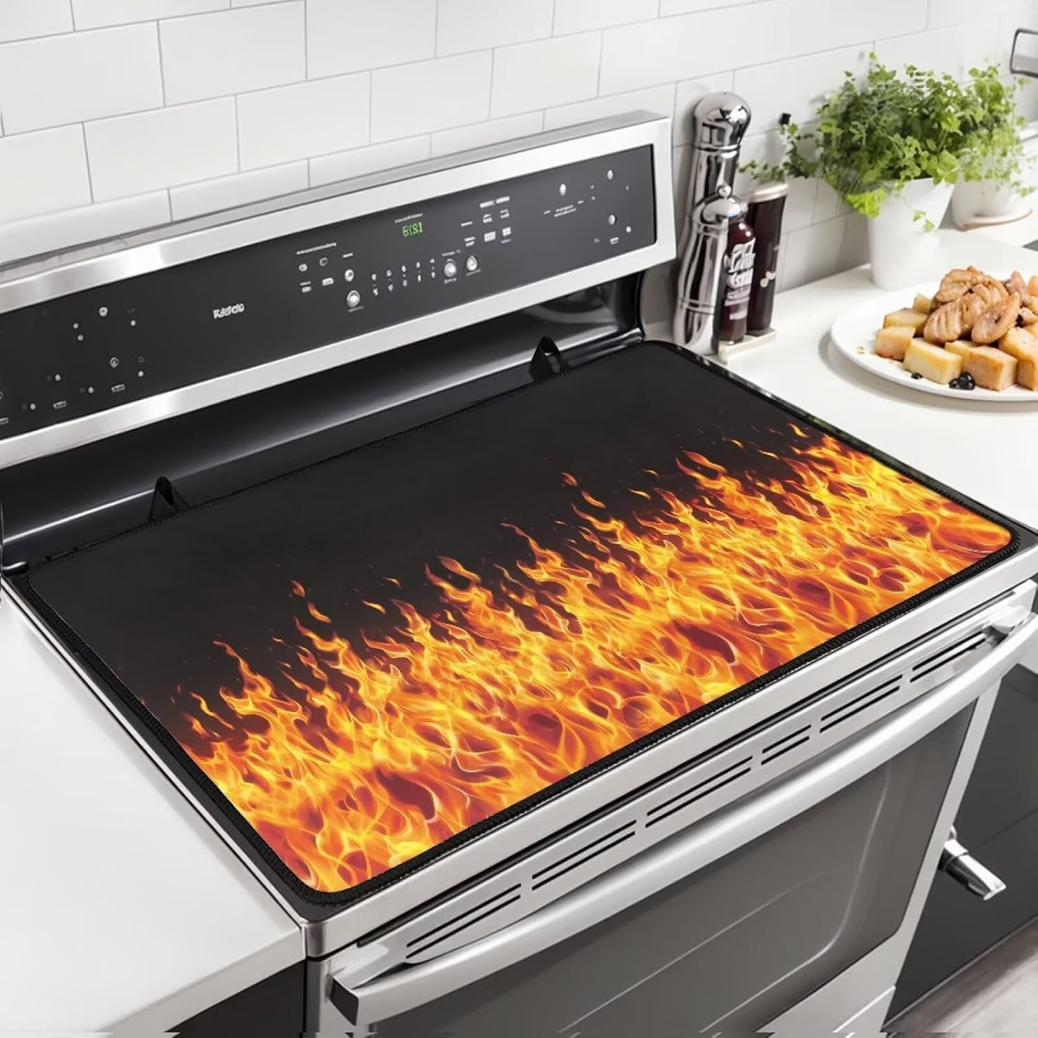 Electric Cooktop Heat Mats Flame Printed Gas Stove Countertop Cover 2025 Kitchen Essentials Anti-slip Protects Countertop Stain Resistant Convenient to clean Suitable for protecting cookware