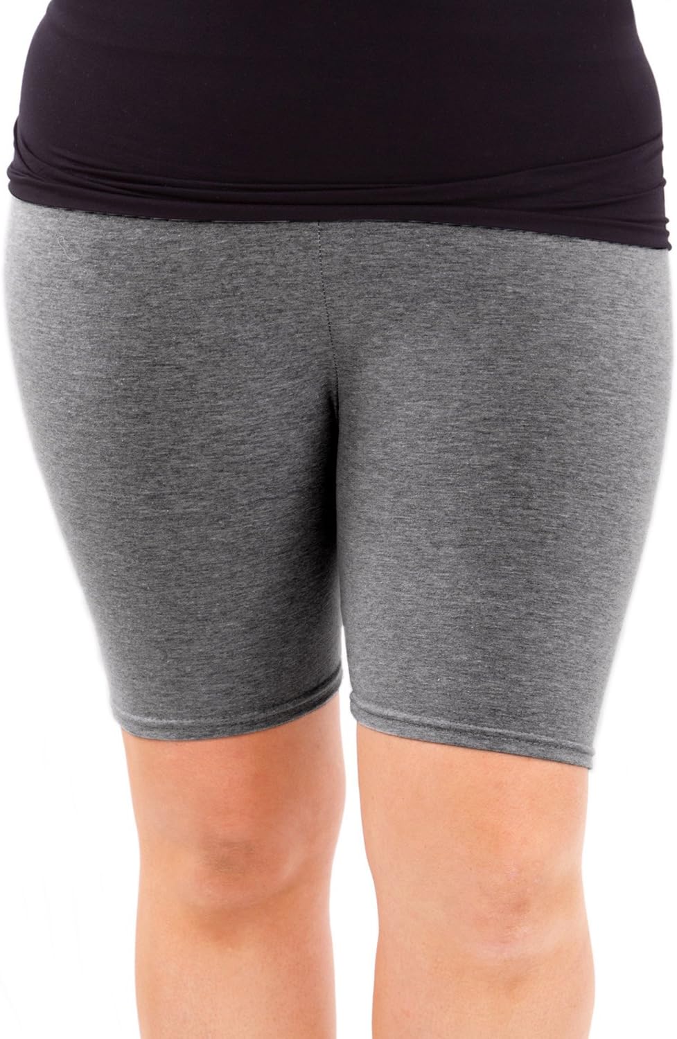 Clothes Effect Woman Plus Size Cotton Spandex Mid Thigh Shorts, USA Made,Multiple Colors Available