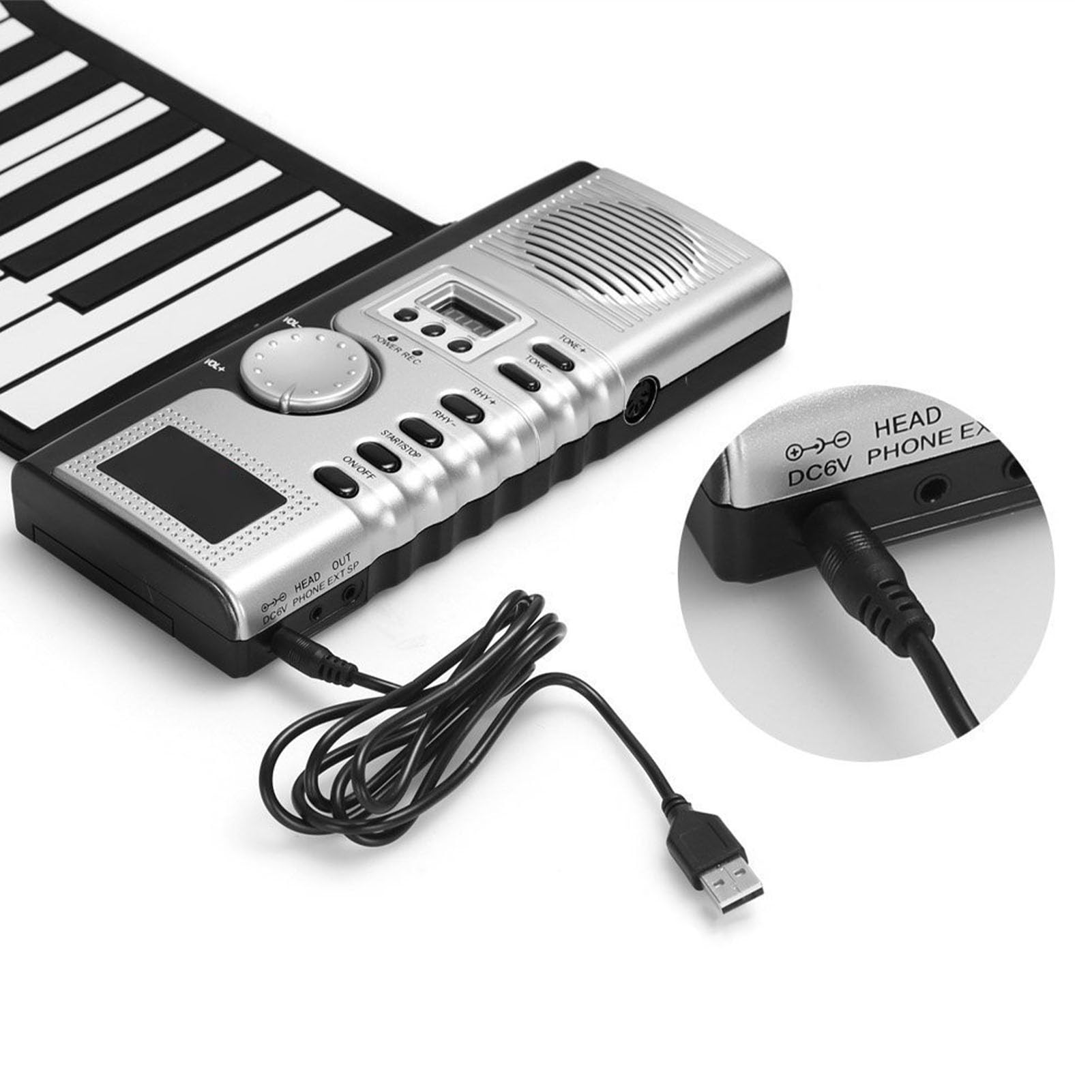 Tastiera Elettronica Arrotolabile Silicone 61 Tasti con Casse Integrate, per PC, Bambini e Principianti