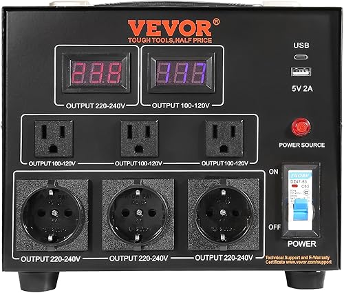 Miniatura 9 de VEVOR Transformador convertidor de voltaje, 5000 W, transformador elevadordescendente resistente, convertidor de 110 voltios a 220 voltios y de 220