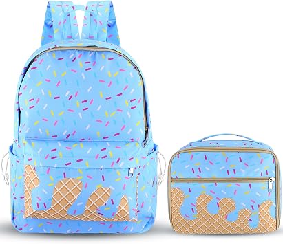 Hillban Ice Cream Drip Backpack with Lunch Bag Set, Blue