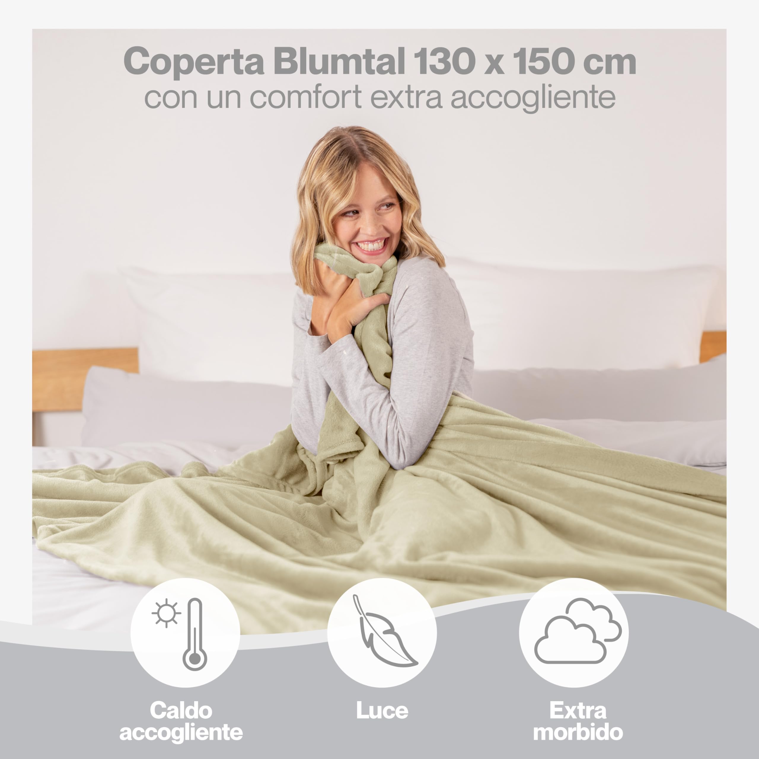 Blumtal Coperta Pile 130x150cm - Coperta Plaid divano super morbida - Coperta Divano certificata OKEO-Tex - coperta per divano - coperta invernale - coperta morbida - plaid singolo pile - color sabbia