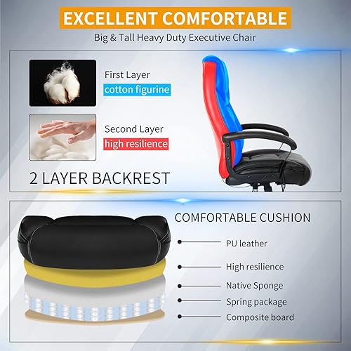 Miniatura 4 de Silla de oficina grande y alta para personas pesadas, 500 libras, silla de computadora de piel sintética, silla de escritorio de masaje, silla