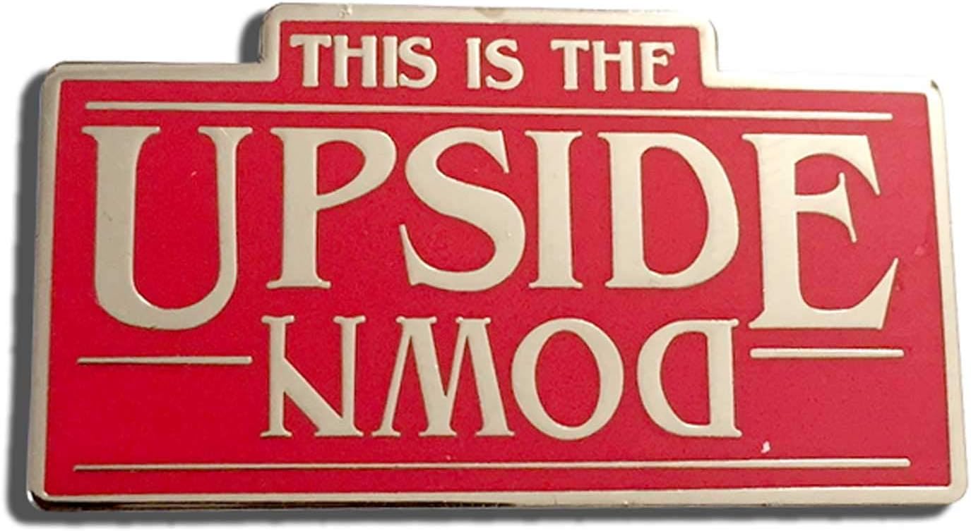 This is The Upside Down Lapel/Enamel Pin, Red and Silver