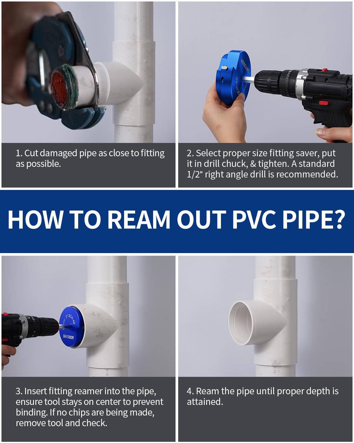 DAYDOOR PVC Pipe Reamer - 3 Inch Fitting Saver -6