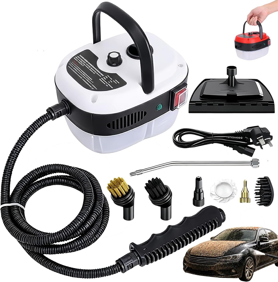 Versora Pro Car Steam Cleaner, 2500W Portable High-Temp Steam Cleaner with Large Water Tank and Brush Heads for Car Detailing, Upholstery, Kitchen, Bathroom, Grease and Dirt (White)
