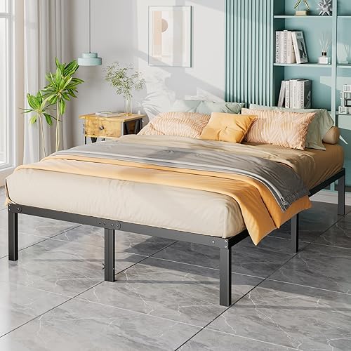Miniatura 7 de Sweetcrispy Marco de cama Queen – No necesita somier, plataforma de metal resistente, marcos de dormitorio tamaño Queen con espacio de