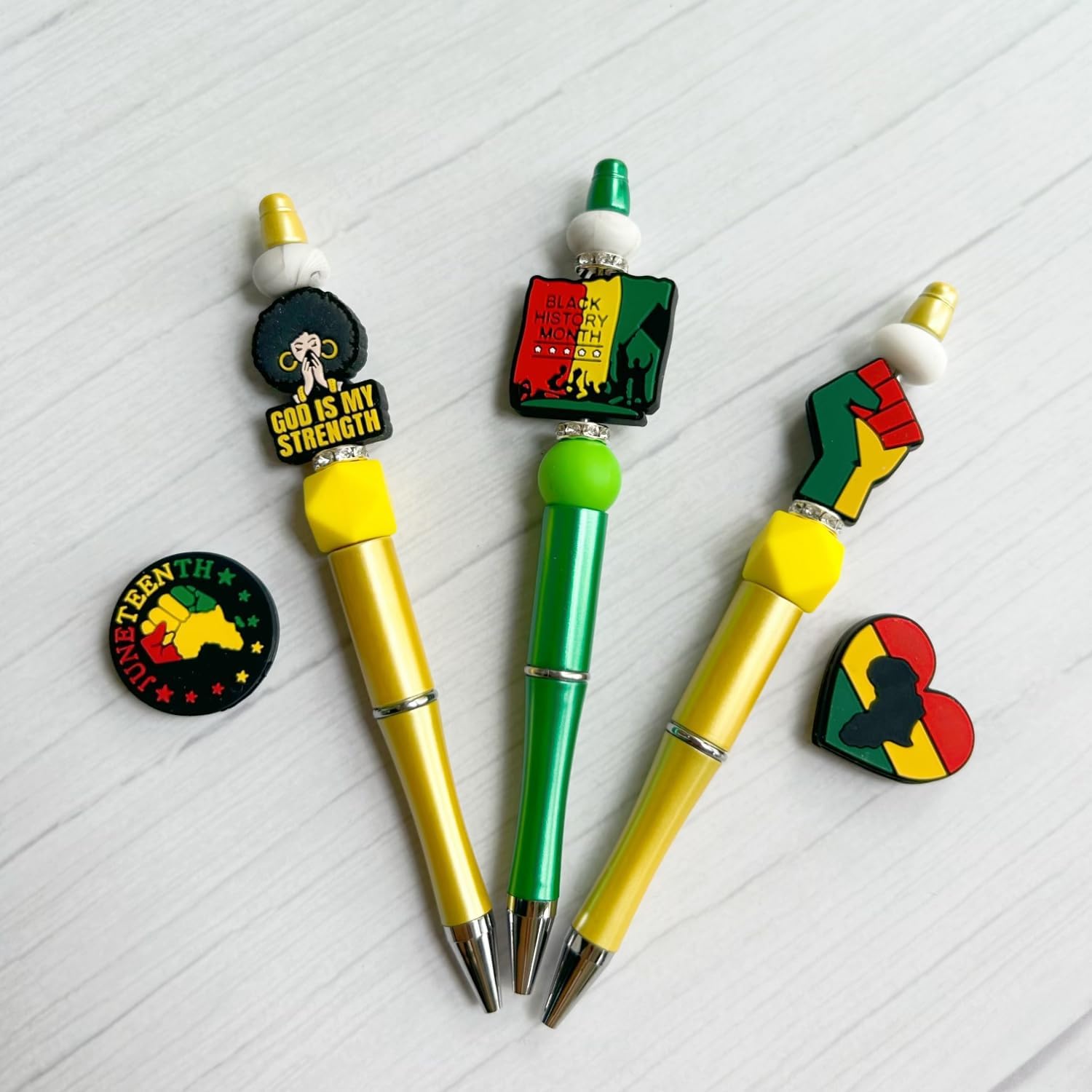 Beadable Pens Bulk DIY Pen Making Kit with Silicone Focal Beads Make Your Own Ballpoint Pens (Juneteenth)