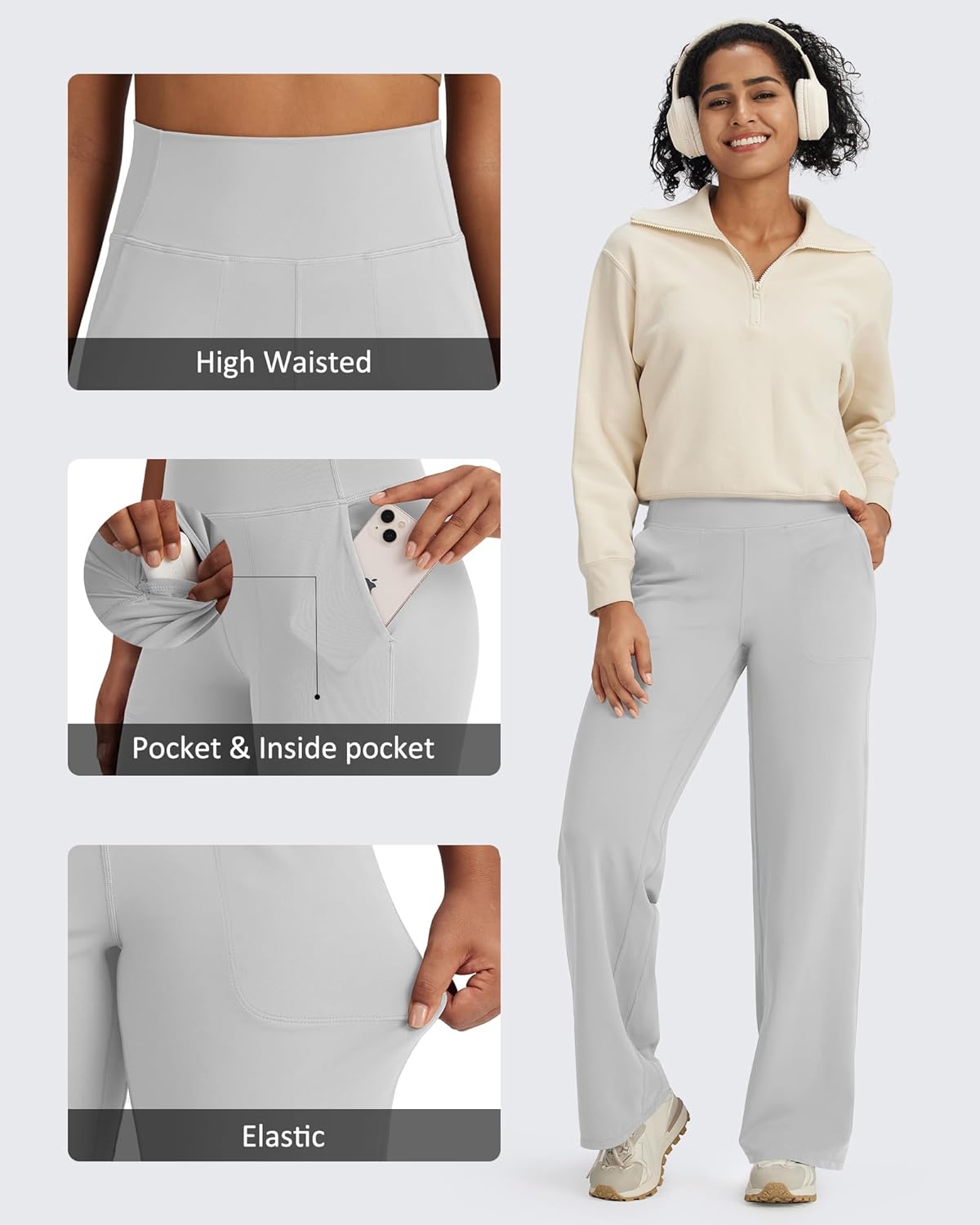 G4Free BareFeel High Stretch Yoga Pants Women Soft High Waisted Casual Wide Leg Pants with Pockets - Image 3
