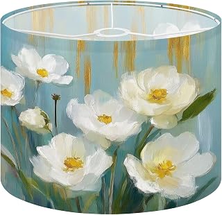 Lamp Shades Flowers Teal Magnolia White Floral Textured Painting Modern Turquoise Lampshades Boho 1 Pack Light Shade for Table Lamps Floor Lamps Drum Lamp Shades Easy Assembly