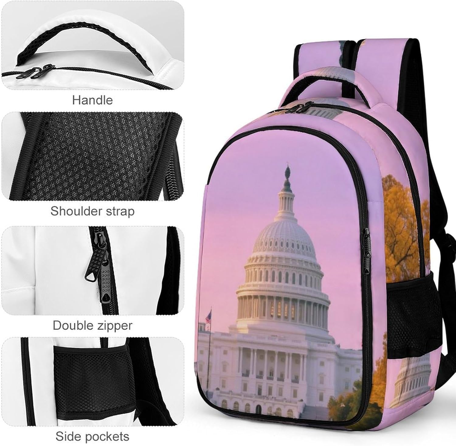Backpack，Travel Backpack，Capitol Building at Dusk, Washington, DC 180 Degree Opening Backpacks，Suitable for Use in Work, Travel, Business Trips, And Other Occasions.