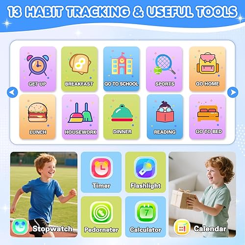 Smart Watch for Kids with 39 Games Touchscreen Camera Video, Music Player, Pedometer, Calculator, Calendar, Stopwatch, Flashlight, Alarm Clock 12/24 hr, Birthday Gifts Toys for Boys Ages 3-12(Blue)