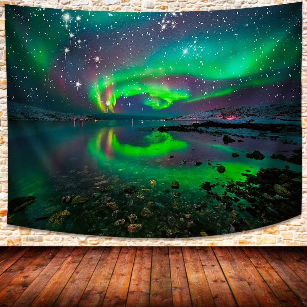UHOMETAP Northern Lights Tapestry Aurora Borealis Wall Hanging Mystical Space Galaxy Night Starry Scenery Tapestry Decorative Wall Blanket Art for Home Decor 93x71 Inches GTQQUH1002