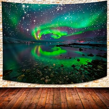 UHOMETAP Northern Lights Tapestry,Aurora Borealis Wall Hanging Mystical Space Galaxy Night Starry Scenery,Decorative Wall Blanket Art for Home Decor 93x71 Inches GTQQUH1002