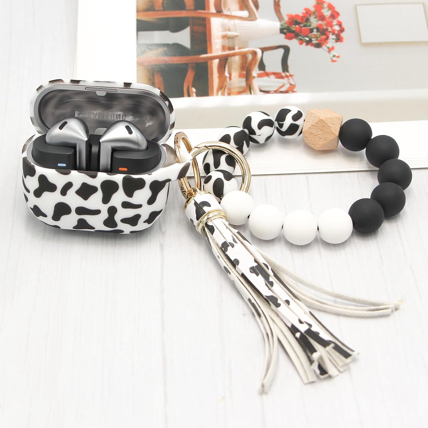 Case Compatible with Samsung Galaxy Buds 3 Case and Galaxy Buds 3 Pro Case(2024), Cute Wireless Charging Silicone Protective Case with Bracelet Keychain for Men and Women (Cow) - Image 5