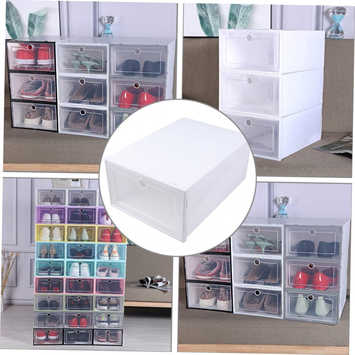 SMASOLO 6pcs Transparent Plastic Shoes Organizer Boxes Stackable Space Saving Shoe Storage Containers with Drawer Design for Men Dustproof